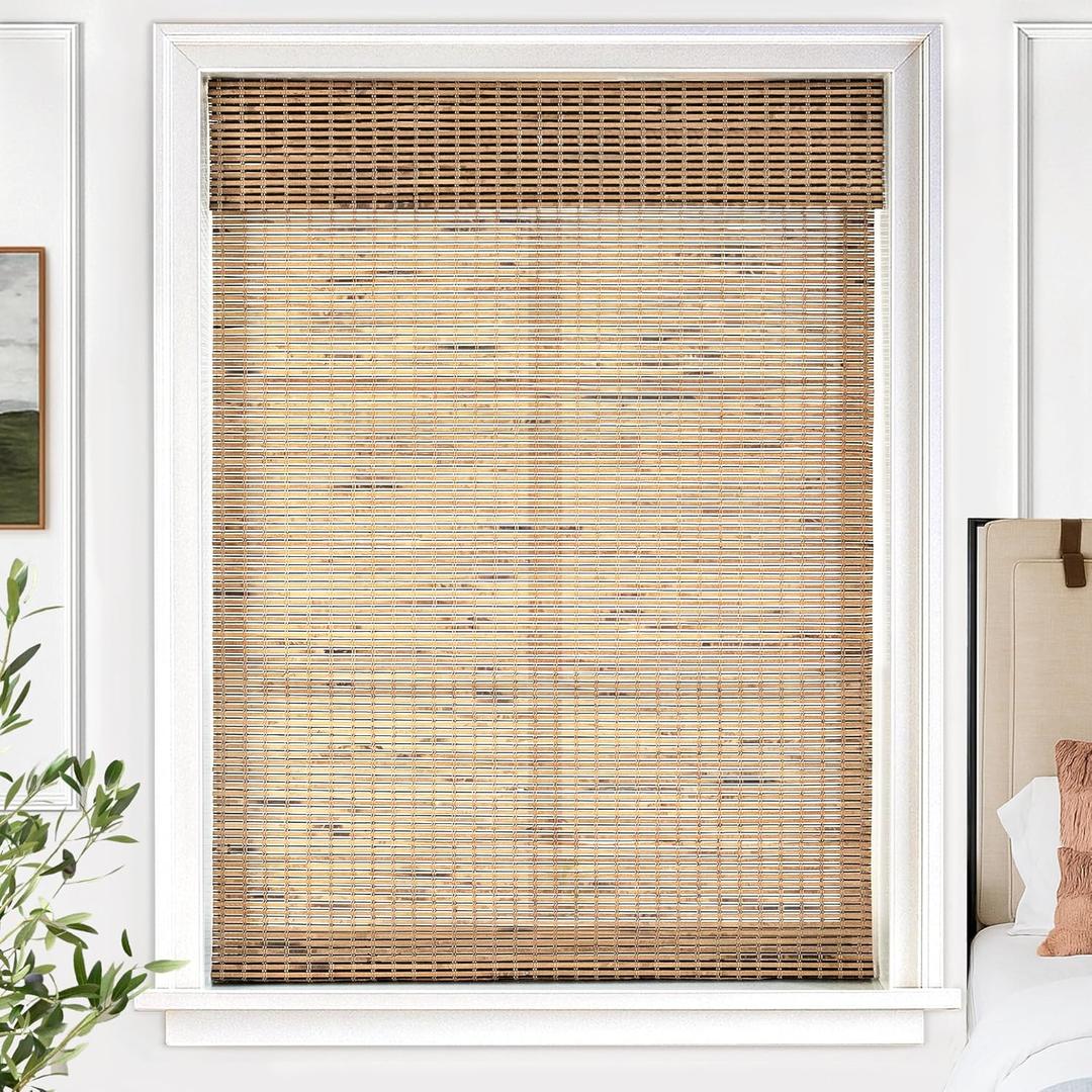 UNISHADES Cordless Bamboo Roman Shades for Windows, Blinds Size (32.5" W  64" H) Colour (Light Filtering Tatami)