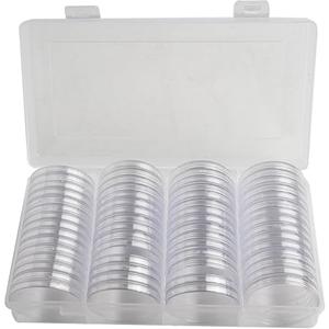 Feegow 60 Pcs Coin Capsules 41mm with Storage Box, Thickened Plastic Clear Coin Holders for Commemorative and Silver, Organizer Case for Collection Display