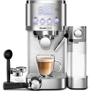 Geek Chef Espresso and Cappuccino Machine with Automatic Milk Frother,20Bar Espresso Maker for Home, for Cappuccino or Latte,with ESE POD filter, Stainless Steel, Gift for Coffee Lover
