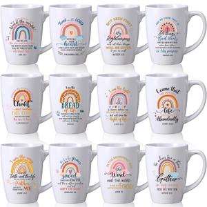 Widecook 12 Pcs Mother's Day Christian Coffee Mug Gifts Set for Women Men 12oz Bible Verses Ceramic Cup Religious Coffee Mugs for Pastor Family Church Party Favors Gifts, No Dishwasher (Rainbow)
