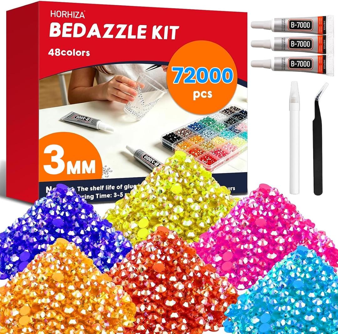 72000Pcs 48 Colors Resin Jelly Rhinestones for Bedazzling Kit, 2 Pack + 3 Pcs Glue