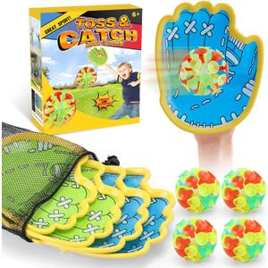 Dolanus Toss and Catch Games - Throw Catch Velcro Ball Set with 4 Paddle, 4 Balls, Toys for Kids Outdoor Outside Pool Sand Beach Activities, Birthday Gifts for Ages 3 4 5 6 8 12 Year Old Boys Girls