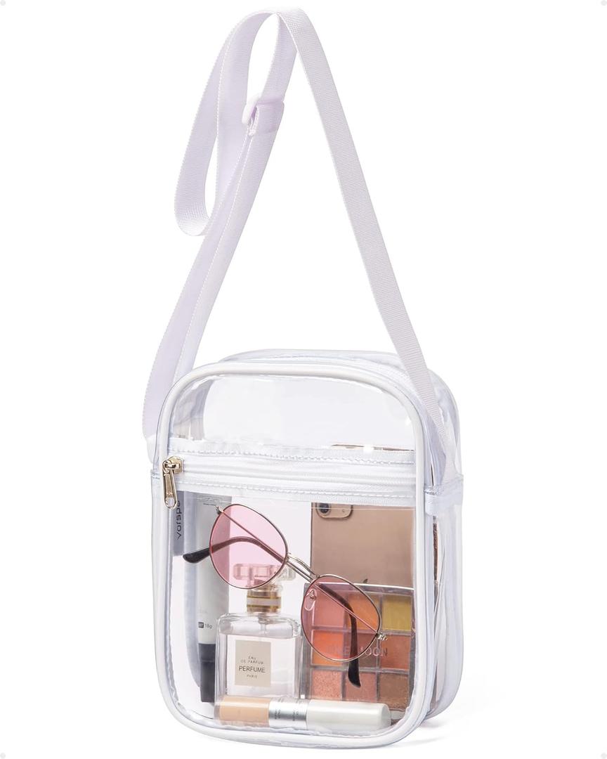 Vorspack Stadium Approved PVC Purse - Clear Crossbody Bag with Front Pocket for Concerts, Sports, Festivals (White)