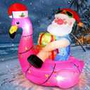 Hawaiian Christmas Santa on Flamingo Inflatable Decoration 5ft Tropical Santa Blow up Beach Christmas Inflatable Outdoor Decor with LED Light Xmas Flamingo Pool Floating for Outside Holiday Garden