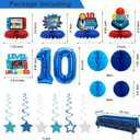 Video Game 10th Birthday Decorations for Boys, Blue Level 10 Party Decor Kits for Boy, 10 Years Old Game Supplies - Backdrop Honeycomb balls Hanging Swirls Centerpieces Balloons Tablecloth Cake topper