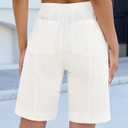 luvamia Bermuda Shorts for Women Trendy High Waist Knee Length Chino Long Shorts Drawstring Summer Casual Short 9" (Beige, XL)