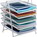 Mind Reader 5-Tier Paper Tray, Desktop Organizer, File Storage, Office, Metal Mesh, 11.75" L x 14" W x 14.5" H, White