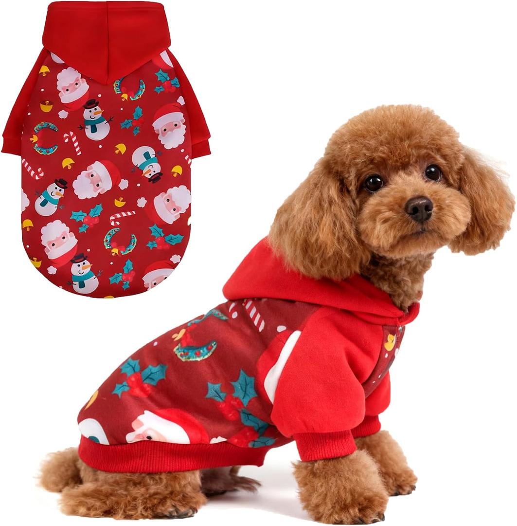 EXPAWLORER Christmas Dog Hoodie,Soft Dog Sweater,Winter Autumn Fleece Sweatshirt with Pattern,Pet Clothes Outfits for Puppy,Cat, Small Medium Large Dogs, M