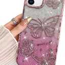 BITOBE Designed for iPhone 11, Cute 3D Butterfly Case Slim Plating Glitter Bling Luxury Cover for Women Girls Protective Camera Protection Bumper 6.1" Pink