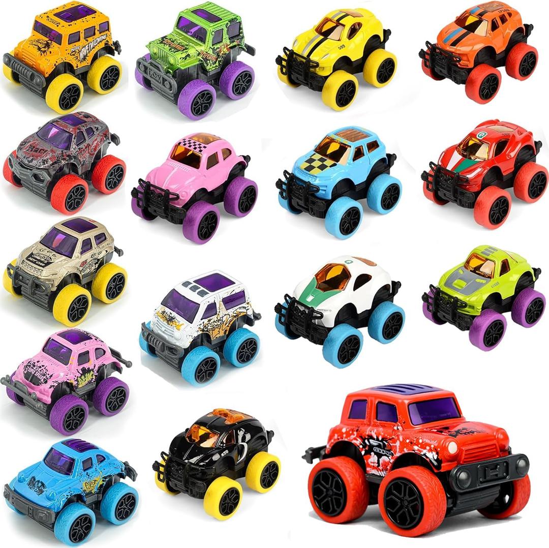 SUNPROUND 16Pcs Mini Monster Truck Toys,Pull Back Alloy Trucks Party Favors, Die-cast Race Cars for Boys Girls Easter Eggs Fillers Birthday Bulk Gift Stocking Stuffers
