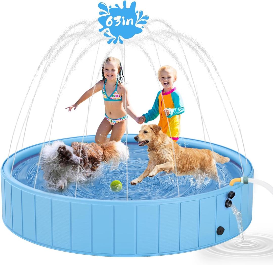 YSJILIDE Dog Pools for Large Dogs, 2-in-1 Sprinkler Pool for Kids Non-Slip Dog Swimming Pool for Outdoor Backyard Kids Dogs Ducks and Pet Baths 63" x 12"