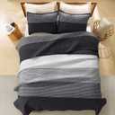 Litanika Oversized Queen Quilt Set Black and White, 98x98 Stripe Bedspread Coverlet 3 Pieces, Black and White Lightweight Quilted Bedding Set for All Season(Oversized Queen-1 Quilt, 2 Pillowcases)
