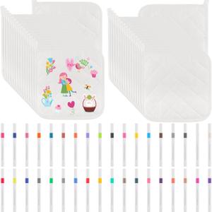 DIY Your Own Pot Holders DIY Craft Project Set- 48 White Blank Pot Holders Bulk Cloth Heat Resistant Hotpads with 36 Colored Marker Pens for Kitchen Cooking and Baking DIY Activities (48)