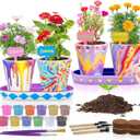 4 Set Paint & Plant Flower Gardening Kit - Gifts for Girls Ages 8-12, Arts and Crafts for Kids Ages 8-12, Kids Gardening Set, Birthday Toys Easter Gifts for Girls Boys Ages 4 5 6 7 8 9 10 11 12
