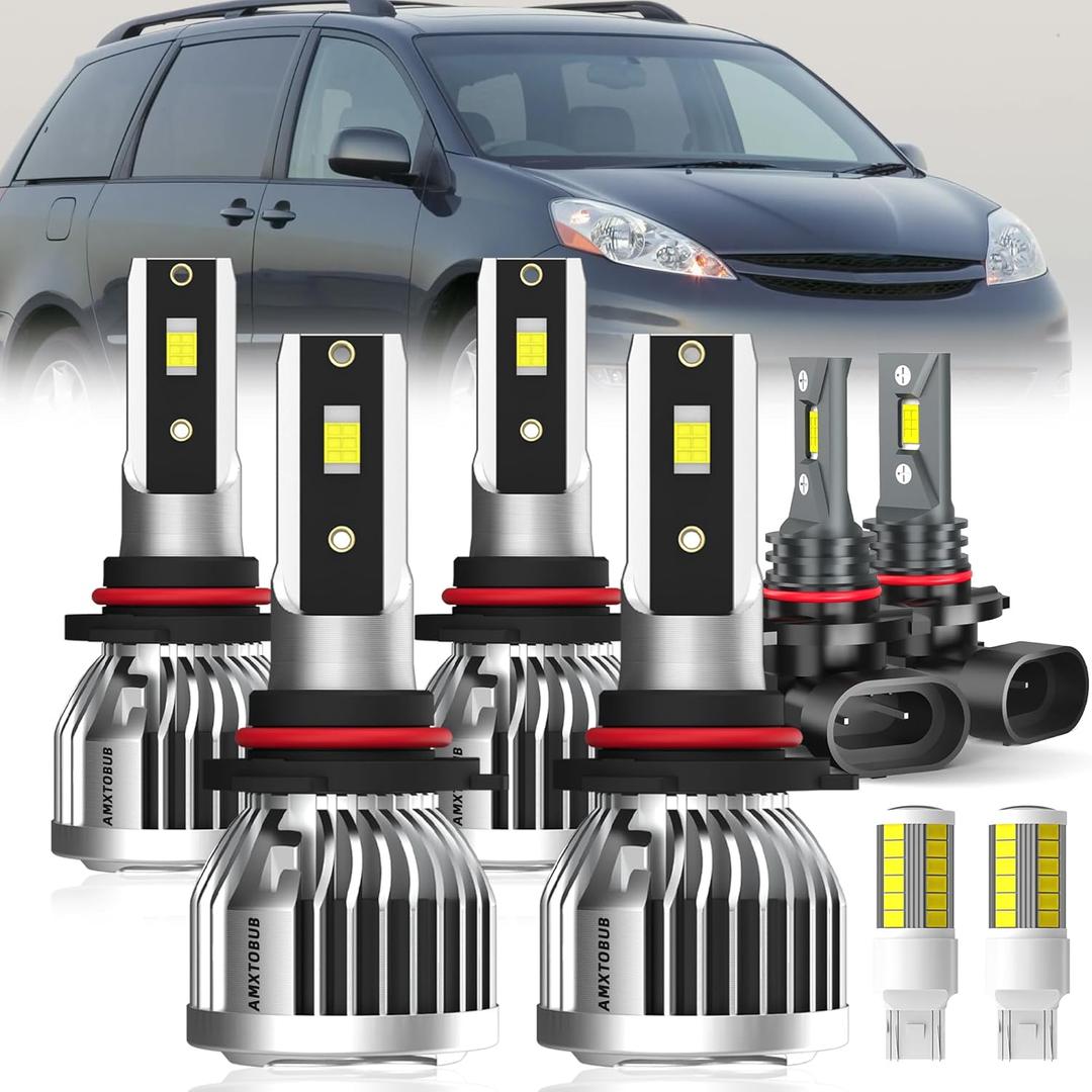 For 2006-2010 Toyota Sienna light Bulbs, 9005 High Beam 9006 Low Beam 9006 Fog Light Turn signal Lights Combo, 8PCS