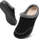 relxfeet Mens Wide Slippers Adjustable Diabetic Orthopedic House Shoes with Arch Support Indoor Outdoor Slip On Warm Clogs for Swollen Feet Plantar Fasciitis Relief (Black)