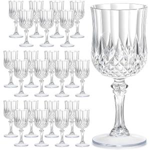 24PCS 7OZ Transparent Plastic Glasses, Drinking Champagne Glasses Flutes Crystal Vintage Water Unbreakable Goblets for Valentines Day, Wedding, Parties