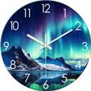 XNM Aurora Teal Clocks for Living Room Modern Wall Clock Battery Operated 16 Inches or Larger Analog Glass Wall Clock Non Ticking