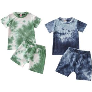 Baby and Toddler Boy Clothes Set 4-Piece, Cotton Tie-Dye Shirt & Shorts Summer Outfit 2-Pack, 0-8M