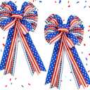 TONIFUL 2 PCS Large 4th of July American Flag Patriotic Bow, Red White Blue Stripe Star Wreath Bow for Independence Day Memorial Day, Front Door Decor