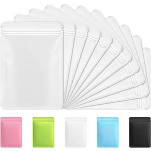 Funfery 100 Pack White Mylar Packaging Bags Resealable Bags Double Sided Color Odor Proof Pouch Baggies Smell Proof Foil Bag for Food Storage,Small Business(White,6.3x9.4inch)