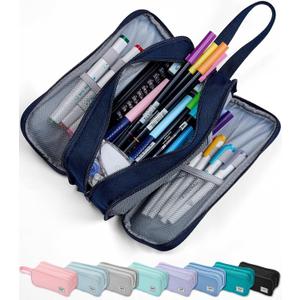 SPACEMATE Pencil Case Pouch Box Bag School Supplies Girls Boys Kids, Cute Preppy Stuff Big Capacity Aesthetic Pen Organizer, Back to College Stationary, Navy Blue, Extra Large Style, 2300ml