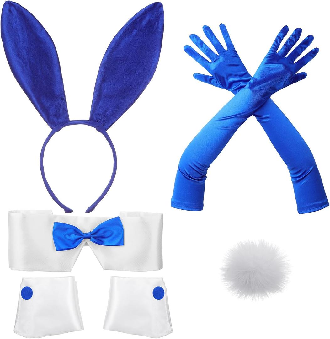 Zhanmai Bunny Costume Set - Including Ear Headband, Cuffs and Tail Accessory for Easter Party (Dark Blue)