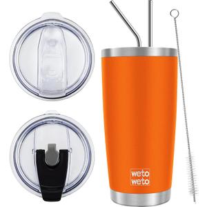 WETOWETO 20oz Insulated Stainless Steel Tumbler, Double Wall Vacuum Leak-proof Travel Coffee Mug, Powder Coated Water Cup (Orange, 1 Pack)