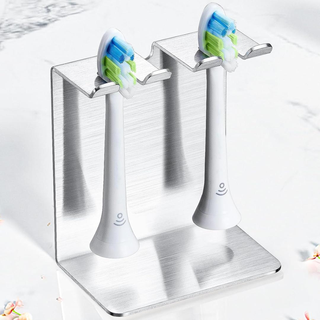 Toothbrush Head Holder for Shower Bathroom, YAYINLI Electric Toothbrush Holders Wall Mounted or Tabletop, SUS304 Stainless Steel Metal Tooth Brush Holder, Brushed Nickel Tooth Brushing Holder