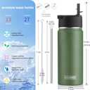 koodee Water Bottle-16 oz Stainless Steel Double Wall Vacuum Insulated Sports Water Bottle with Straw for Girls and Boy (Grass Green)