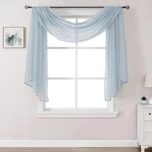DONREN Sheer Scarf Curtain for Bedroom - Window Topper Valance Voile Panel Classic for Sons/Boys/Seniors Room (W34 x L144, 1 Pack, Dusty Blue)