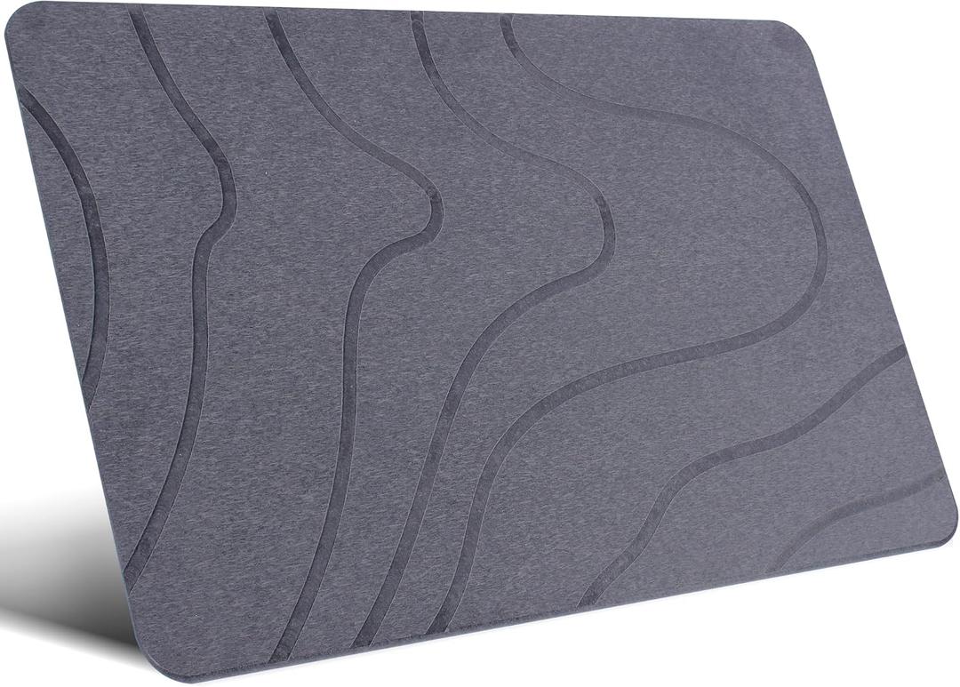 Stone Bath Mat 23" x 15" - Diatomaceous Earth Stone Bathroom Quick Drying Mats - Bathmat Matt Stone Small Shower Crushed Algae Bathstone - Dry Absorbing Rug - Ceramic Absorbent Mat (Dark Grey)