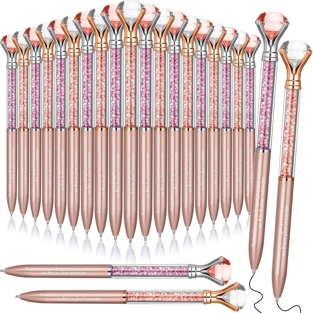 AmazingSpark 60 Pcs Sometimes You Forget You Awesome Crystal Diamond Pens, So This Is Your Reminder Gifts Pens, Thanks Teacher Appreciation Gifts for Women, Employee, Friend (Rose Pink, Rose Gold)