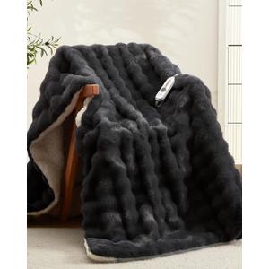 Electric Heated Blanket 34"x43" Full Size Flannel & Sherpa - 4 Heat Settings & 10H Auto Shut Off for Safe Overnight Use, Fast Heating, Machine Washable for Bed, Couch, Office - Dark Gray