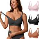 DEANGELMON Seamless Bras for Women No Underwire Comfortable Push Up Bra V Neck Wireless Bralette Full Coverage Wire Free (Medium, Black+pink+coffee)