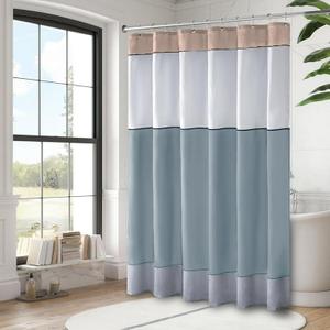ShuNuac Blue Shower Curtain for Bathroom，Boho Fabric Striped Shower Curtain Textured Waterproof Modern Farmhouse Blue Shower Curtain 72x72