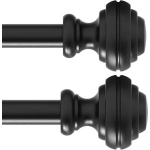 Curtain Rods for Windows 48-84 inch,3/4 inch Heavy Duty Adjustable Decorative Curtain Rod with Modern Finials,2 Pack Window Rods for Bedroom, Living Room,Patio and Kitchen (Black)