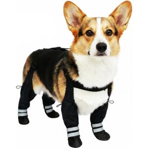 Dog Suspender Boots for Small Dogs – Waterproof & Non-Slip Dog Paw Protectors with Adjustable Straps & Reflective Strips, All-in-One Connected Dog Boots for Outdoor Walks, Snow, Rain, Hiking (S)