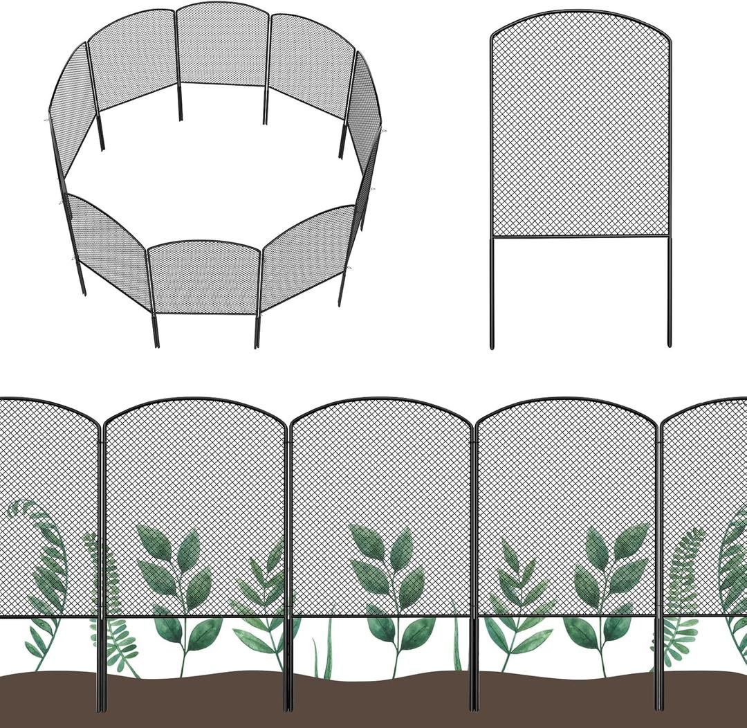 OUSHENG Mesh Decorative Garden Fence Fencing, 24in (H) x 10ft (L) Dog Barrier Outdoor for Yard, Rustproof Metal Wire Panels Border Blockers for Small Animal Rabbit, Black Arched