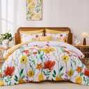 Annibedding Floral Comforter Set King Size 8 Piece, Yellow Botanical Flower Bed in a Bag, Elegant Bright Floral Reversible Comforter, Soft Microfiber Bedding Set for All Season (90"x104")