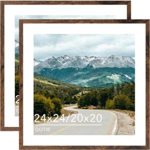 Wood 24x24 Picture Frame with 20x20 Mat Deep Brown, Display 20x20 with Mat or 24x24 without Mat, Wood 24 by 24 Photo Frame, 24 x 24 Frame for Wall Hanging Display, Deep Brown, 2 Pack