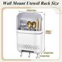 Sliner Wall Mount Utensil Rack Holder with Lid and Hook Waterproof Compartmental Storage Caddy Cutlery Drainer with Cover Detachable Kitchen Hanging Chopstick Silverware Organizer Moonlight White