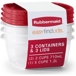 Rubbermaid EasyFindLids Food Storage and Organization Containers, 3-Pack, Racer Red, BPA-Free, Microwave & Dishwasher Safe (6 Piece)