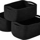 ICERZCZ Small Black Baskets for Organizing, Storage Baskets for Shelves, Small Woven Cotton Rope Basket for Storage, Basket for Gifts Empty, 13"8.5"5.1" (3 Packs) Black