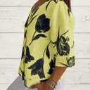 Womens 3/4 Length Sleeve Tops Dressy Casual V Neck Boho Floral Print Summer Blouses Shirts (Yellow, S)