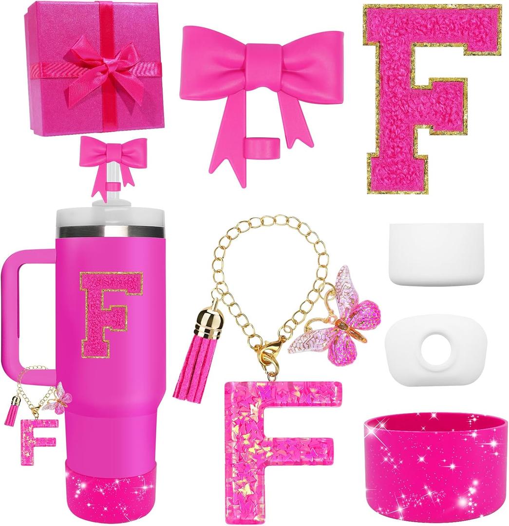 Accessories Set for Stanley Cup Accessories - Gift Box Contain Straw Topper, Sillicone Boot, Letter Stickers and Pendants,Spill Stopper Set, 40 Ounces