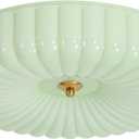 KCO Lighting Nordic Green Glass Flush Mount Ceiling Light Vintage Round Semi Flush Mount Ceiling Light Fixture Mid Century Modern Bathroom Overhead Light LED Ceiling Lights