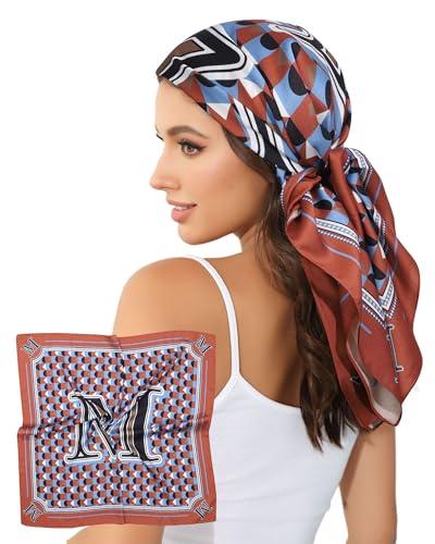 AWAYTR 35” Alphabet Head Scarf for Women Like Silk Scarf for Hair Scarves Hair Bandana For Women Headscarf Hair Wrap Scarfs Neck (M) Pack Of 2