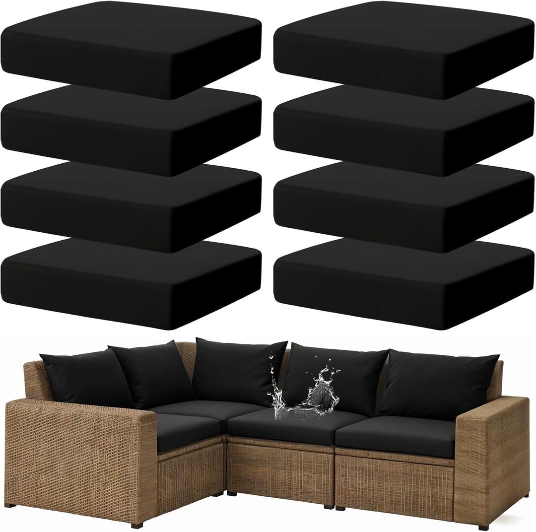 8Pcs Outdoor Cushion Cover Stretch Cushion Covers Washable Reusable Replacement Cushions Slipcovers for Patio Furniture Outdoor Sofa (Black)