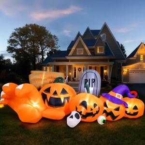 Garma 9.2 Ft Halloween Inflatables Outdoor Decorations, Long Inflatable Blow Ups Yard Decoration Pumpkin with Build-in LEDs, Gravestone and Witch Hat for Halloween Party Indoor, Lawn, Garden Decor Garma 9.2 Ft Halloween Inflatables Outdoor Decorations, Long Inflatable Blow Ups Yard Decoration Pumpkin with Build-in LEDs, Gravestone and Witch Hat for Halloween Party Indoor, Lawn, Garden Decor